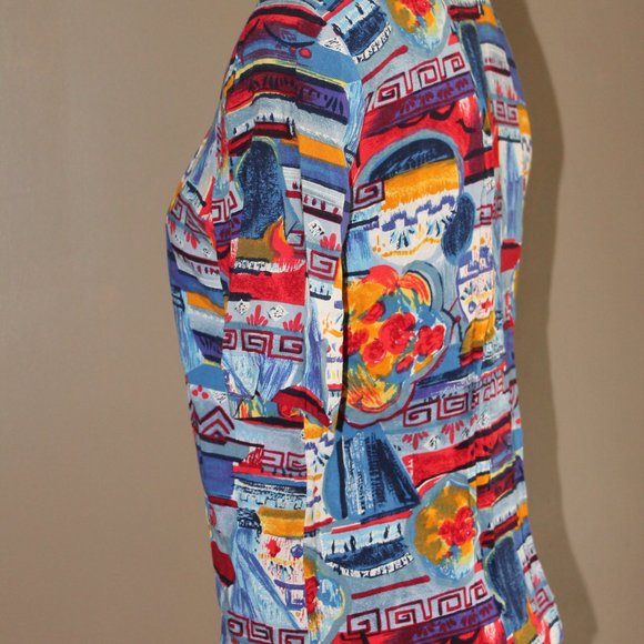 Vintage Multicoloured Womans Short Sleeved Blouse - Picture 4 of 10